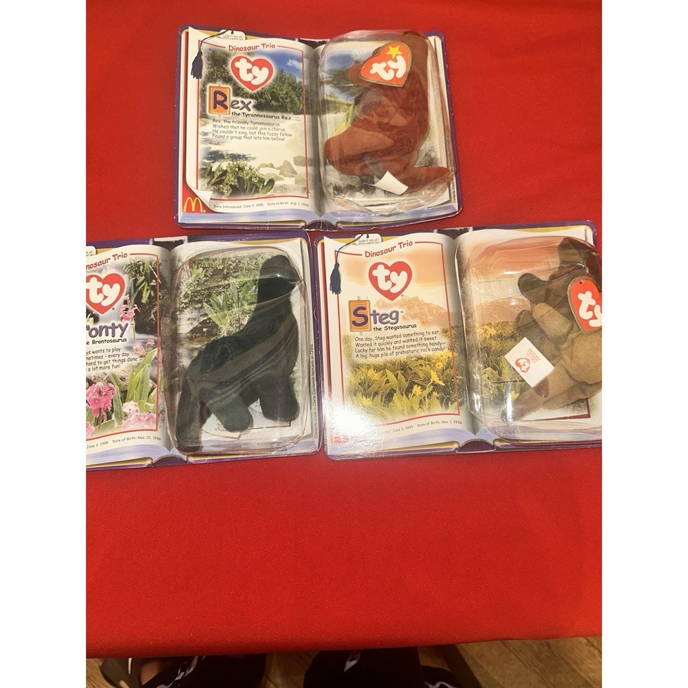 McDonald's Ty Teenie Beanie Babies Dinosaur Trio Rex Steg Bronty